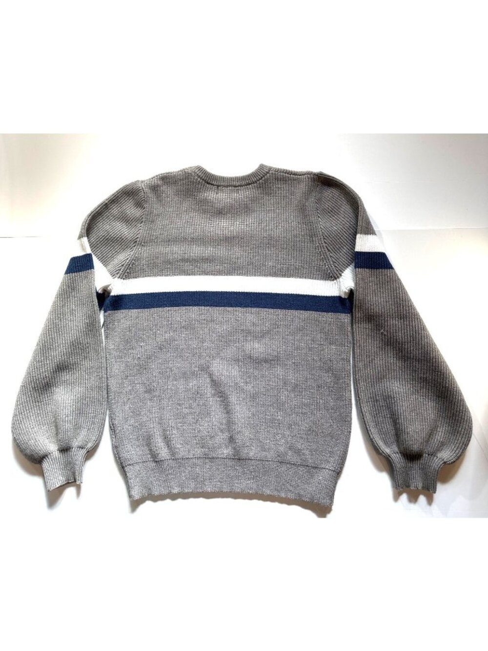 Edikted Gray Knit Sweater With White & Navy Stripes XS/S Rayon/Nylon Blend